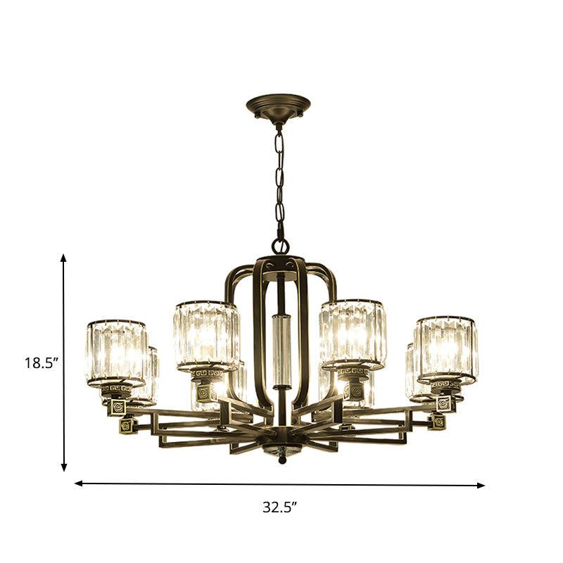 Black Cylindrical Ceiling Chandelier Contemporary Crystal Block 6/8-Light Living Room Pendant Lamp Fixture Clearhalo 'Ceiling Lights' 'Chandeliers' 'Modern Chandeliers' 'Modern' Lighting' 754823