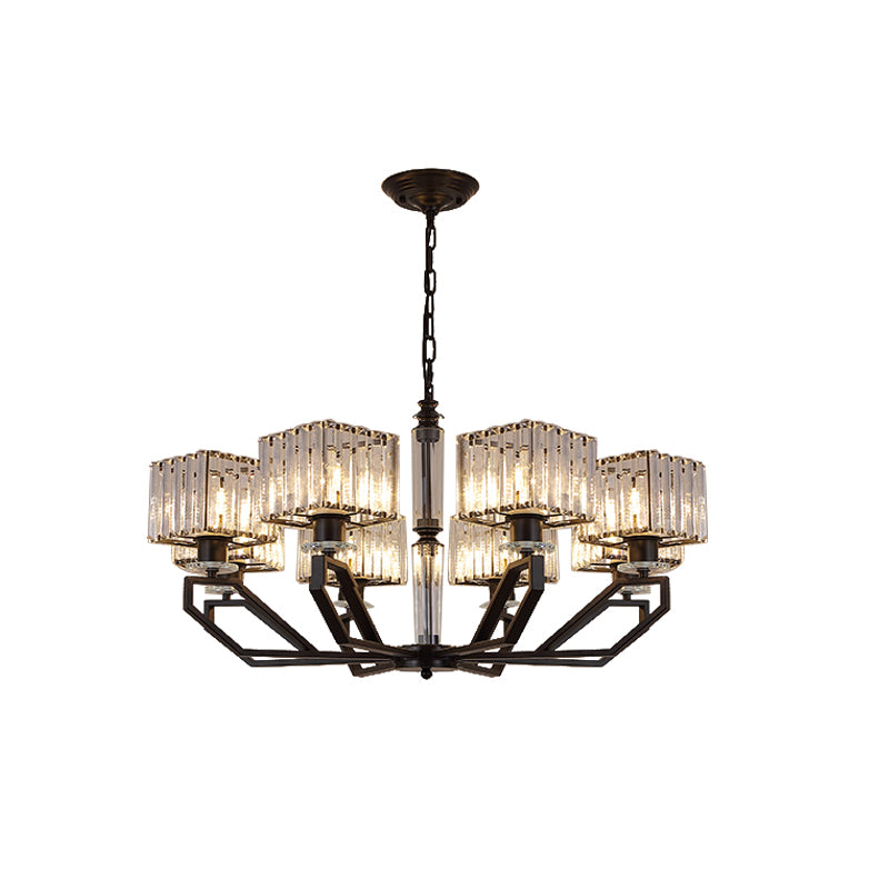 6 Lights Chandelier Light Fixture Modern Cuboid Crystal Block Ceiling Pendant Lamp in Black/Gold Clearhalo 'Ceiling Lights' 'Chandeliers' 'Modern Chandeliers' 'Modern' Lighting' 754830