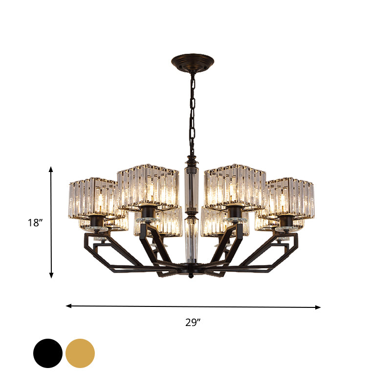 6 Lights Chandelier Light Fixture Modern Cuboid Crystal Block Ceiling Pendant Lamp in Black/Gold Clearhalo 'Ceiling Lights' 'Chandeliers' 'Modern Chandeliers' 'Modern' Lighting' 754832