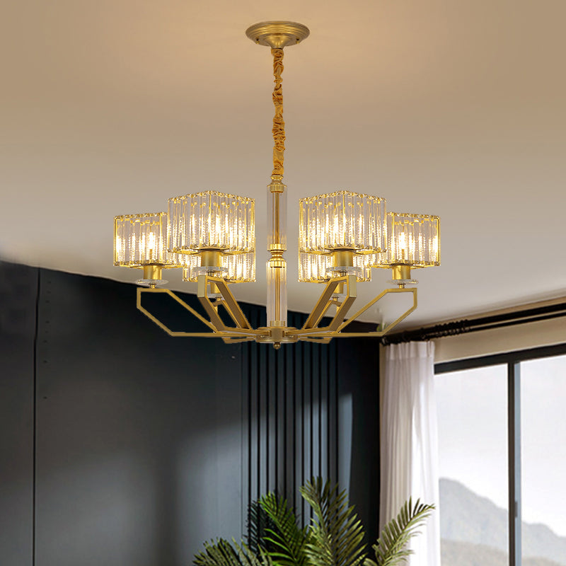 6 Lights Chandelier Light Fixture Modern Cuboid Crystal Block Ceiling Pendant Lamp in Black/Gold Gold Clearhalo 'Ceiling Lights' 'Chandeliers' 'Modern Chandeliers' 'Modern' Lighting' 754833