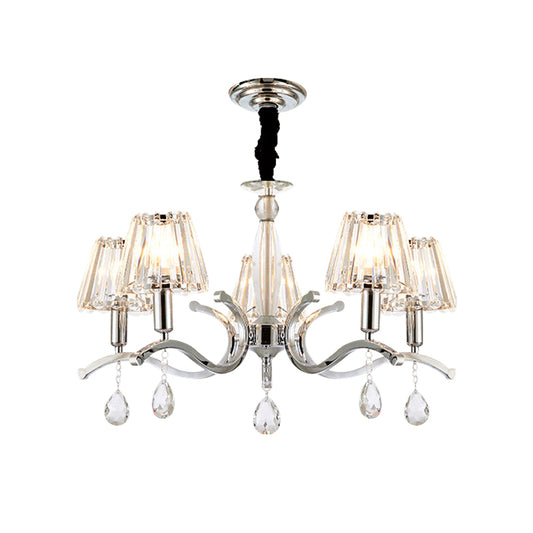 Silver 5/6 Bulbs Hanging Chandelier Modernist Crystal Tapered Suspension Pendant Lamp Clearhalo 'Ceiling Lights' 'Chandeliers' 'Modern Chandeliers' 'Modern' Lighting' 754838