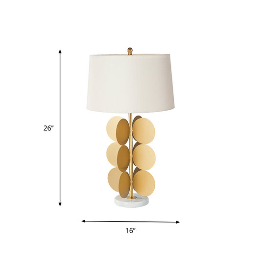 Gold 4-Side Round Night Light Vintage 1 Head Metal Table Lamp with White Fabric Shade for Hotel Clearhalo 'Lamps' 'Table Lamps' Lighting' 754883