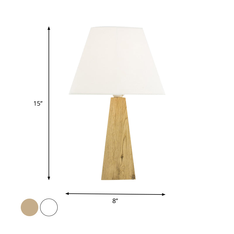 Taupe/White Pagoda Table Lamp Minimalist 1 Head Fabric Night Stand Light with Pyramidal Wood Pedestal Clearhalo 'Lamps' 'Table Lamps' Lighting' 754887