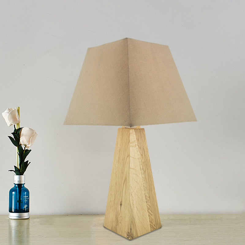 Taupe/White Pagoda Table Lamp Minimalist 1 Head Fabric Night Stand Light with Pyramidal Wood Pedestal Clearhalo 'Lamps' 'Table Lamps' Lighting' 754890