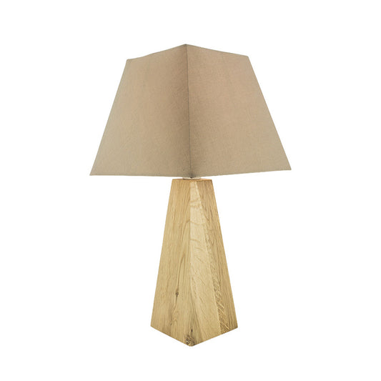 Taupe/White Pagoda Table Lamp Minimalist 1 Head Fabric Night Stand Light with Pyramidal Wood Pedestal Clearhalo 'Lamps' 'Table Lamps' Lighting' 754891