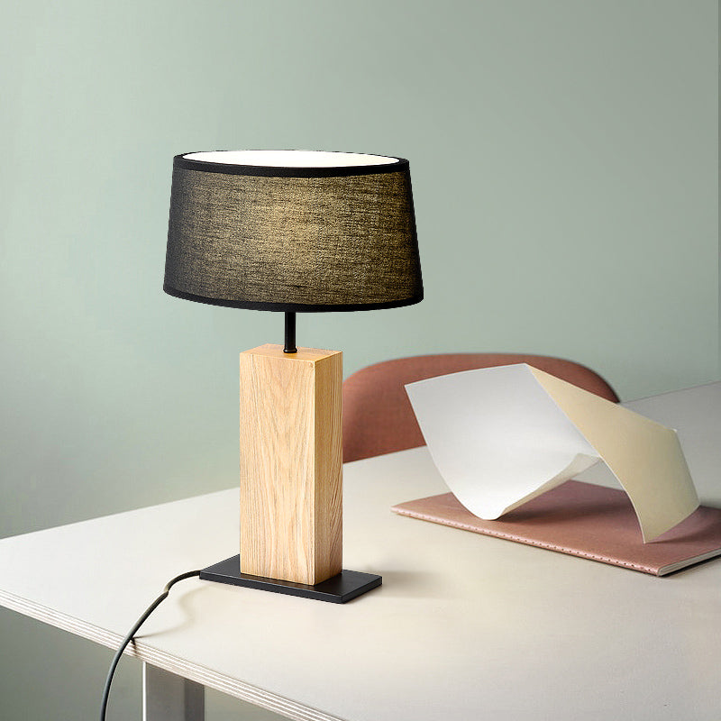 Black Oval Night Light Simple Single Fabric Table Lamp with Rectangular Wood Stand for Living Room Black Clearhalo 'Lamps' 'Table Lamps' Lighting' 754896