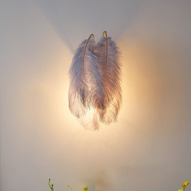 Furry Goose Feather Wall Lamp Modernist Single-Bulb Grey/White Sconce Light Fixture for Living Room Grey Clearhalo 'Cast Iron' 'Glass' 'Industrial' 'Modern wall lights' 'Modern' 'Tiffany' 'Traditional wall lights' 'Wall Lamps & Sconces' 'Wall Lights' Lighting' 754912