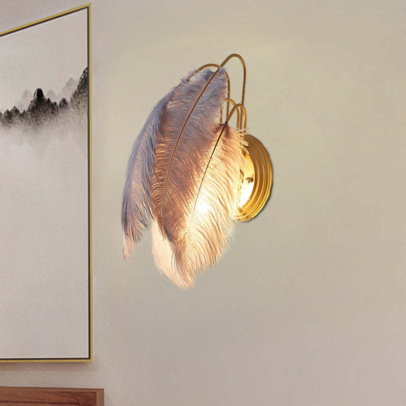 Furry Goose Feather Wall Lamp Modernist Single-Bulb Grey/White Sconce Light Fixture for Living Room Clearhalo 'Cast Iron' 'Glass' 'Industrial' 'Modern wall lights' 'Modern' 'Tiffany' 'Traditional wall lights' 'Wall Lamps & Sconces' 'Wall Lights' Lighting' 754913