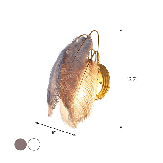 Furry Goose Feather Wall Lamp Modernist Single-Bulb Grey/White Sconce Light Fixture for Living Room Clearhalo 'Cast Iron' 'Glass' 'Industrial' 'Modern wall lights' 'Modern' 'Tiffany' 'Traditional wall lights' 'Wall Lamps & Sconces' 'Wall Lights' Lighting' 754915