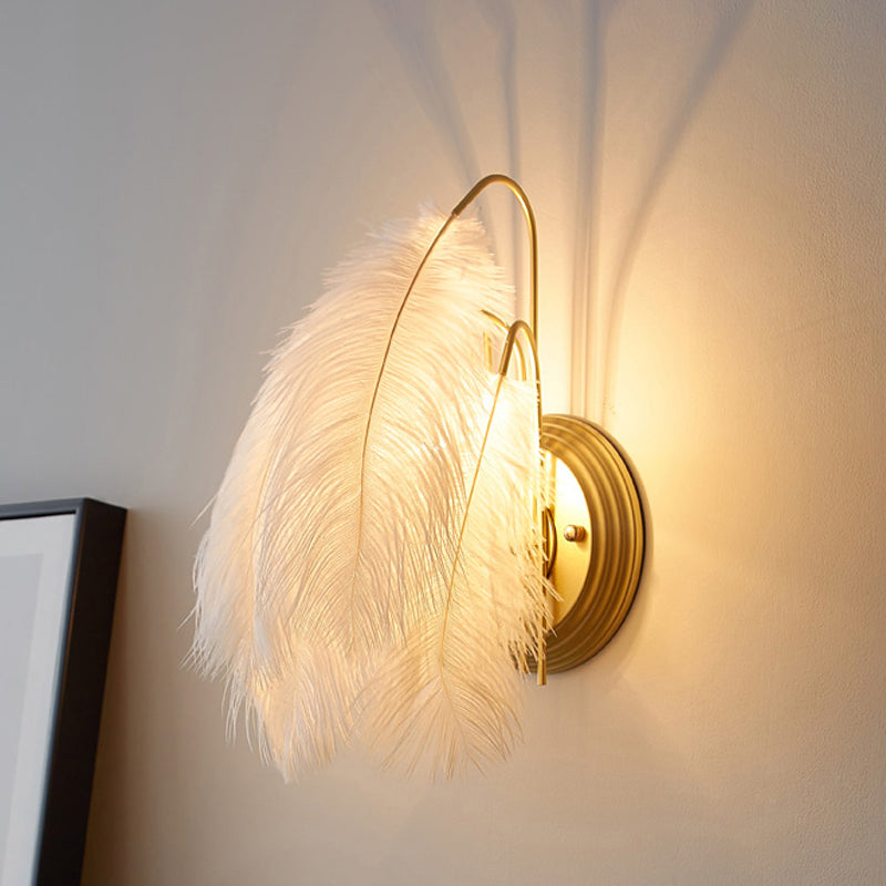 Furry Goose Feather Wall Lamp Modernist Single-Bulb Grey/White Sconce Light Fixture for Living Room White Clearhalo 'Cast Iron' 'Glass' 'Industrial' 'Modern wall lights' 'Modern' 'Tiffany' 'Traditional wall lights' 'Wall Lamps & Sconces' 'Wall Lights' Lighting' 754916