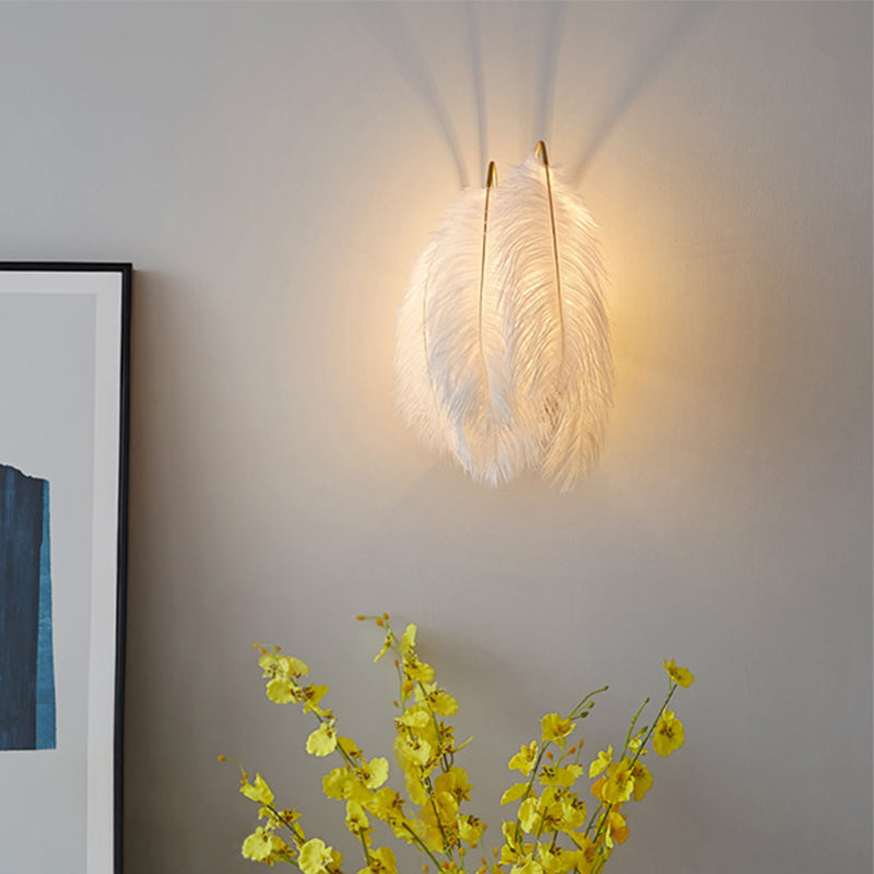 Furry Goose Feather Wall Lamp Modernist Single-Bulb Grey/White Sconce Light Fixture for Living Room Clearhalo 'Cast Iron' 'Glass' 'Industrial' 'Modern wall lights' 'Modern' 'Tiffany' 'Traditional wall lights' 'Wall Lamps & Sconces' 'Wall Lights' Lighting' 754917