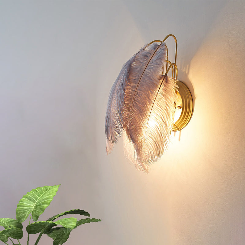 Furry Goose Feather Wall Lamp Modernist Single-Bulb Grey/White Sconce Light Fixture for Living Room Clearhalo 'Cast Iron' 'Glass' 'Industrial' 'Modern wall lights' 'Modern' 'Tiffany' 'Traditional wall lights' 'Wall Lamps & Sconces' 'Wall Lights' Lighting' 754918