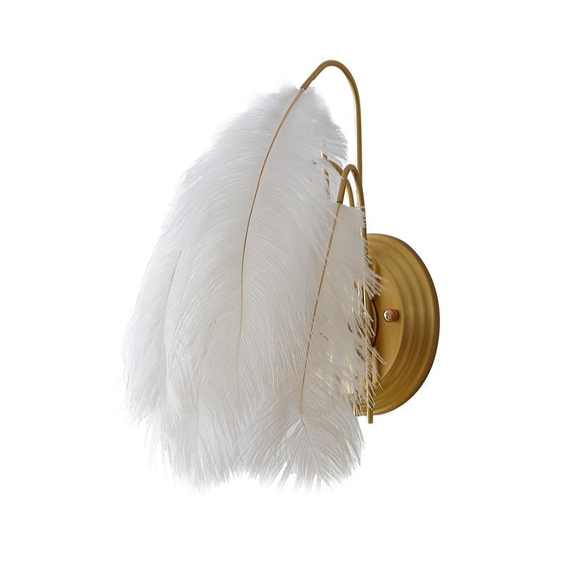 Furry Goose Feather Wall Lamp Modernist Single-Bulb Grey/White Sconce Light Fixture for Living Room Clearhalo 'Cast Iron' 'Glass' 'Industrial' 'Modern wall lights' 'Modern' 'Tiffany' 'Traditional wall lights' 'Wall Lamps & Sconces' 'Wall Lights' Lighting' 754919