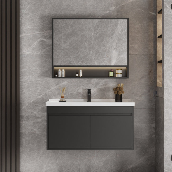Wall Mount Bathroom Vanity Modern Ceramic Gray Rectangular Single Vanity Set Clearhalo 'Bathroom Remodel & Bathroom Fixtures' 'Bathroom Vanities' 'bathroom_vanities' 'Home Improvement' 'home_improvement' 'home_improvement_bathroom_vanities' 7551288
