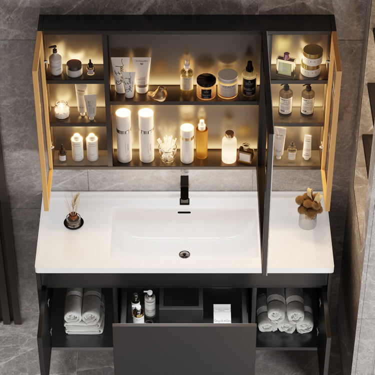 Wall Mount Bathroom Vanity Modern Ceramic Gray Rectangular Single Vanity Set Clearhalo 'Bathroom Remodel & Bathroom Fixtures' 'Bathroom Vanities' 'bathroom_vanities' 'Home Improvement' 'home_improvement' 'home_improvement_bathroom_vanities' 7551290