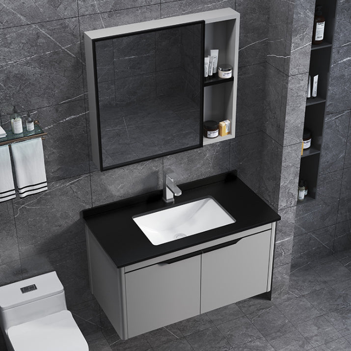 Single Sink Modern Bathroom Vanity Gray Metal Frame Rectangular Vanity Set Clearhalo 'Bathroom Remodel & Bathroom Fixtures' 'Bathroom Vanities' 'bathroom_vanities' 'Home Improvement' 'home_improvement' 'home_improvement_bathroom_vanities' 7551302