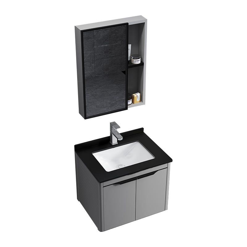 Single Sink Modern Bathroom Vanity Gray Metal Frame Rectangular Vanity Set Vanity & Faucet & Mirror Cabinet https://res.litfad.com/site/img/item/2023/02/02/7551303/1200x1200.jpg Black Clearhalo 'Bathroom Remodel & Bathroom Fixtures' 'Bathroom Vanities' 'bathroom_vanities' 'Home Improvement' 'home_improvement' 'home_improvement_bathroom_vanities' 7551303