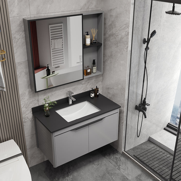 Single Sink Modern Bathroom Vanity Gray Metal Frame Rectangular Vanity Set Clearhalo 'Bathroom Remodel & Bathroom Fixtures' 'Bathroom Vanities' 'bathroom_vanities' 'Home Improvement' 'home_improvement' 'home_improvement_bathroom_vanities' 7551304