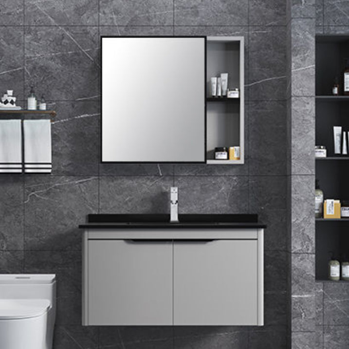 Single Sink Modern Bathroom Vanity Gray Metal Frame Rectangular Vanity Set Clearhalo 'Bathroom Remodel & Bathroom Fixtures' 'Bathroom Vanities' 'bathroom_vanities' 'Home Improvement' 'home_improvement' 'home_improvement_bathroom_vanities' 7551307