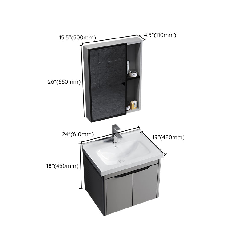 Single Sink Modern Bathroom Vanity Gray Metal Frame Rectangular Vanity Set Clearhalo 'Bathroom Remodel & Bathroom Fixtures' 'Bathroom Vanities' 'bathroom_vanities' 'Home Improvement' 'home_improvement' 'home_improvement_bathroom_vanities' 7551322