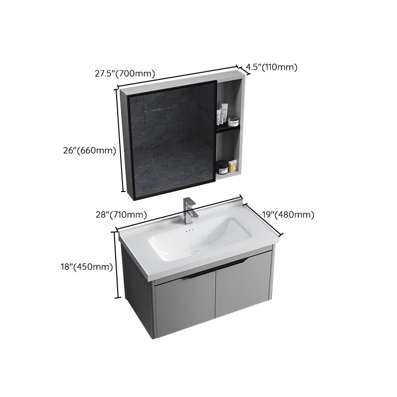 Single Sink Modern Bathroom Vanity Gray Metal Frame Rectangular Vanity Set Clearhalo 'Bathroom Remodel & Bathroom Fixtures' 'Bathroom Vanities' 'bathroom_vanities' 'Home Improvement' 'home_improvement' 'home_improvement_bathroom_vanities' 7551326
