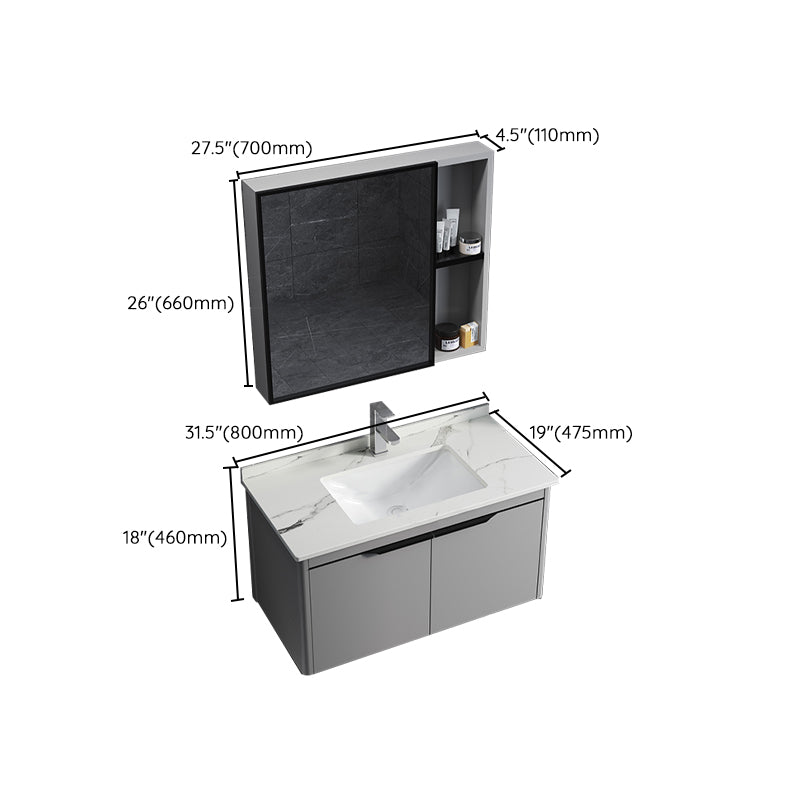 Single Sink Modern Bathroom Vanity Gray Metal Frame Rectangular Vanity Set Clearhalo 'Bathroom Remodel & Bathroom Fixtures' 'Bathroom Vanities' 'bathroom_vanities' 'Home Improvement' 'home_improvement' 'home_improvement_bathroom_vanities' 7551331