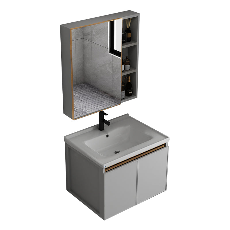 Wall Mount Bathroom Vanity Modern Gray Single-Sink Metal Frame Vanity Set Vanity & Faucet & Mirror Cabinet 24"L x 16"W x 17"H Clearhalo 'Bathroom Remodel & Bathroom Fixtures' 'Bathroom Vanities' 'bathroom_vanities' 'Home Improvement' 'home_improvement' 'home_improvement_bathroom_vanities' 7551335