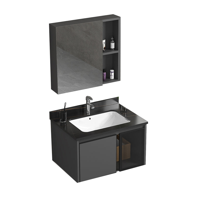 Single Sink Bathroom Vanity Wall Mount Rectangular Single Modern Vanity Set Vanity & Faucet & Mirror Cabinet 23.6"L x 18.5"W x 17.7"H Towel Bar Not Included Clearhalo 'Bathroom Remodel & Bathroom Fixtures' 'Bathroom Vanities' 'bathroom_vanities' 'Home Improvement' 'home_improvement' 'home_improvement_bathroom_vanities' 7551373