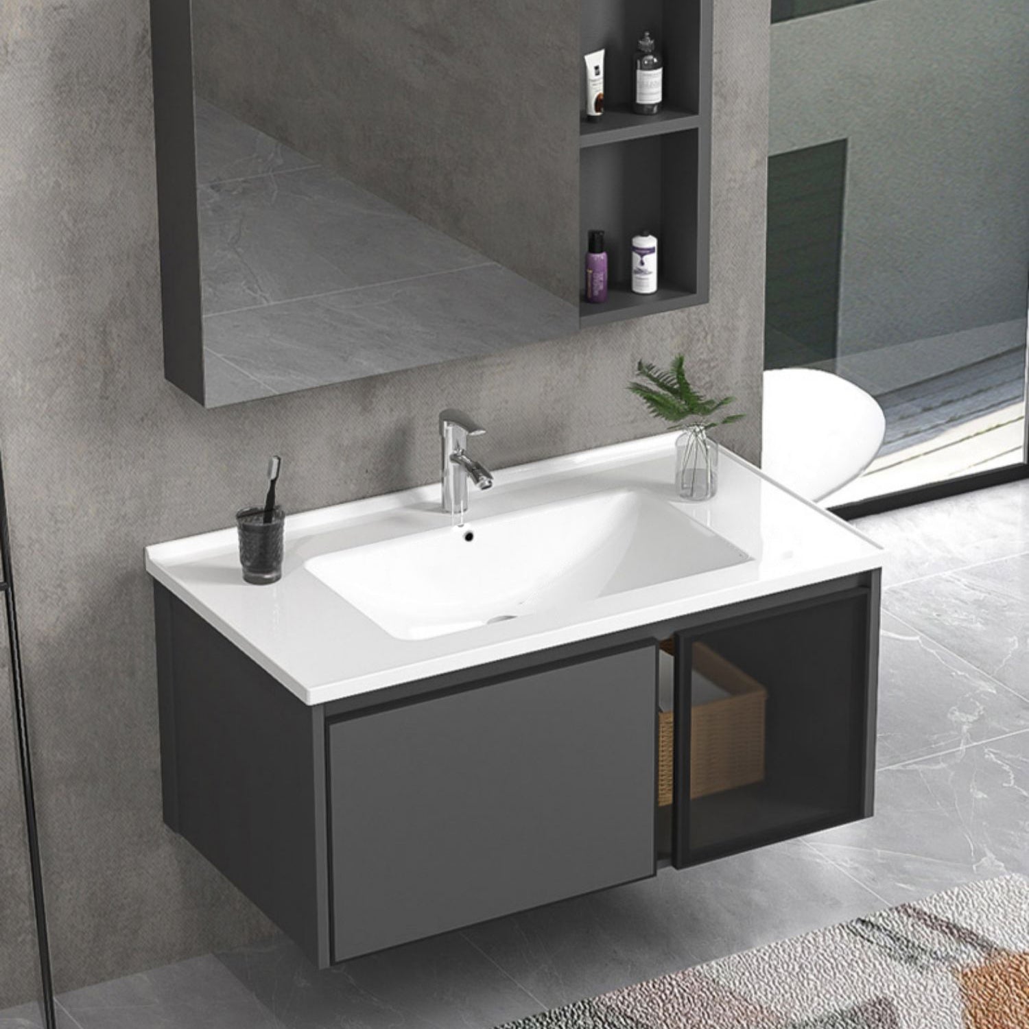 Single Sink Bathroom Vanity Wall Mount Rectangular Single Modern Vanity Set Clearhalo 'Bathroom Remodel & Bathroom Fixtures' 'Bathroom Vanities' 'bathroom_vanities' 'Home Improvement' 'home_improvement' 'home_improvement_bathroom_vanities' 7551375