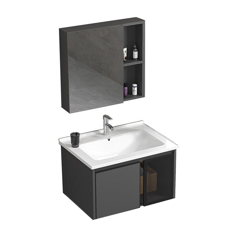 Single Sink Bathroom Vanity Wall Mount Rectangular Single Modern Vanity Set Vanity & Faucet & Mirror Cabinet 24"L x 19"W x 18"H Towel Bar Not Included Clearhalo 'Bathroom Remodel & Bathroom Fixtures' 'Bathroom Vanities' 'bathroom_vanities' 'Home Improvement' 'home_improvement' 'home_improvement_bathroom_vanities' 7551384