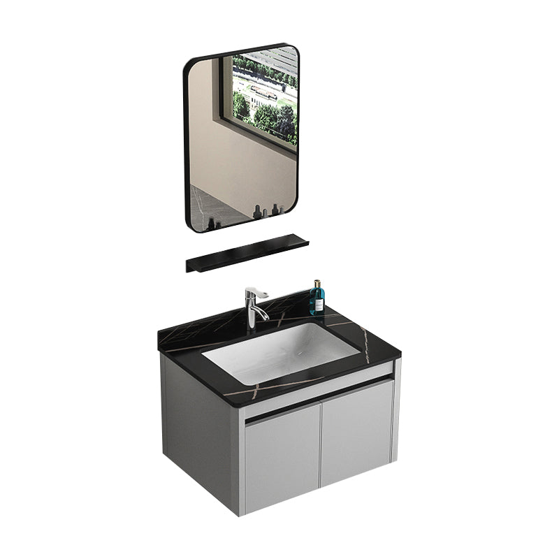 Single Sink Bathroom Vanity Modern Gray Rectangular Bath Vanity Vanity & Faucet & Mirrors 24"L x 19"W x 16"H Black Clearhalo 'Bathroom Remodel & Bathroom Fixtures' 'Bathroom Vanities' 'bathroom_vanities' 'Home Improvement' 'home_improvement' 'home_improvement_bathroom_vanities' 7551417