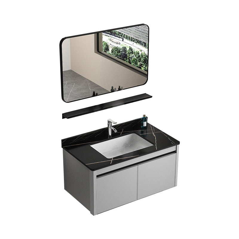 Single Sink Bathroom Vanity Modern Gray Rectangular Bath Vanity Vanity & Faucet & Mirrors 31"L x 19"W x 16"H Black Clearhalo 'Bathroom Remodel & Bathroom Fixtures' 'Bathroom Vanities' 'bathroom_vanities' 'Home Improvement' 'home_improvement' 'home_improvement_bathroom_vanities' 7551420