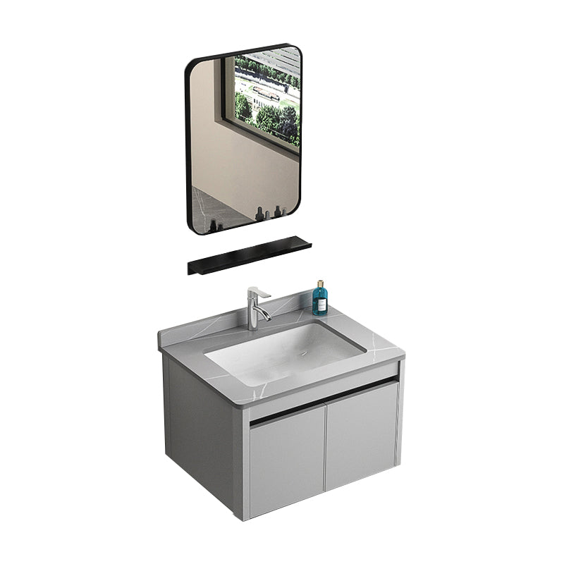 Single Sink Bathroom Vanity Modern Gray Rectangular Bath Vanity Vanity & Faucet & Mirrors 24"L x 19"W x 16"H Gray Clearhalo 'Bathroom Remodel & Bathroom Fixtures' 'Bathroom Vanities' 'bathroom_vanities' 'Home Improvement' 'home_improvement' 'home_improvement_bathroom_vanities' 7551422