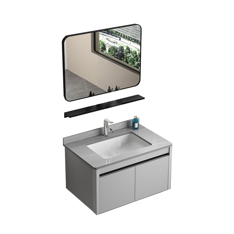 Single Sink Bathroom Vanity Modern Gray Rectangular Bath Vanity Vanity & Faucet & Mirrors 28"L x 19"W x 16"H Gray Clearhalo 'Bathroom Remodel & Bathroom Fixtures' 'Bathroom Vanities' 'bathroom_vanities' 'Home Improvement' 'home_improvement' 'home_improvement_bathroom_vanities' 7551424