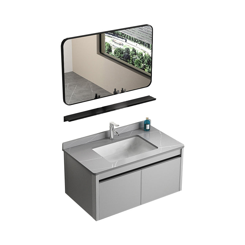 Single Sink Bathroom Vanity Modern Gray Rectangular Bath Vanity Vanity & Faucet & Mirrors 31"L x 19"W x 16"H Gray Clearhalo 'Bathroom Remodel & Bathroom Fixtures' 'Bathroom Vanities' 'bathroom_vanities' 'Home Improvement' 'home_improvement' 'home_improvement_bathroom_vanities' 7551426