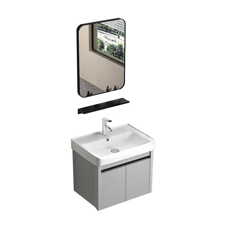 Single Sink Bathroom Vanity Modern Gray Rectangular Bath Vanity Vanity & Faucet & Mirrors 20"L x 14"W x 16"H White Clearhalo 'Bathroom Remodel & Bathroom Fixtures' 'Bathroom Vanities' 'bathroom_vanities' 'Home Improvement' 'home_improvement' 'home_improvement_bathroom_vanities' 7551430