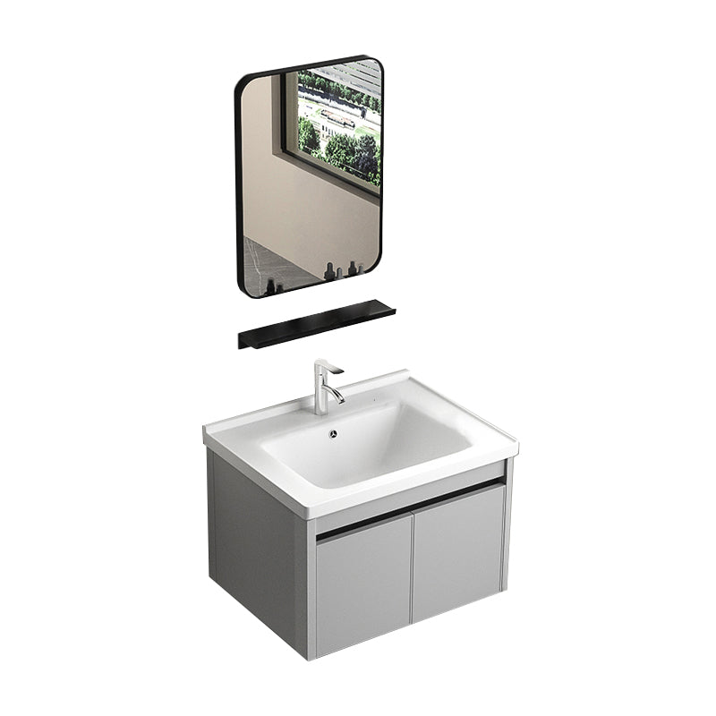 Single Sink Bathroom Vanity Modern Gray Rectangular Bath Vanity Vanity & Faucet & Mirrors 24"L x 19"W x 16"H White Clearhalo 'Bathroom Remodel & Bathroom Fixtures' 'Bathroom Vanities' 'bathroom_vanities' 'Home Improvement' 'home_improvement' 'home_improvement_bathroom_vanities' 7551433