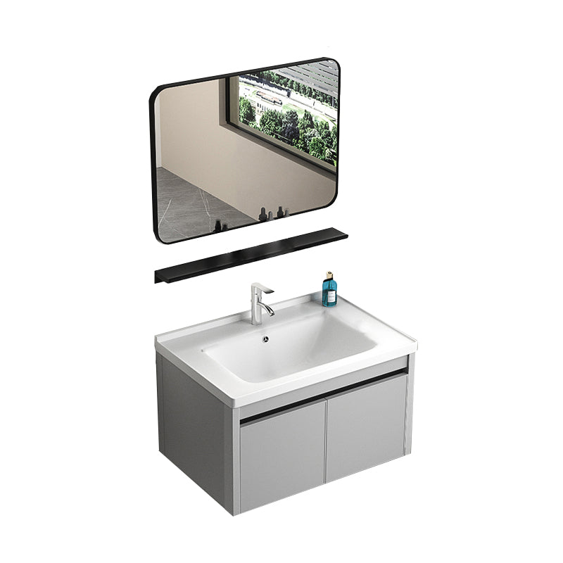 Single Sink Bathroom Vanity Modern Gray Rectangular Bath Vanity Vanity & Faucet & Mirrors 28"L x 19"W x 16"H White Clearhalo 'Bathroom Remodel & Bathroom Fixtures' 'Bathroom Vanities' 'bathroom_vanities' 'Home Improvement' 'home_improvement' 'home_improvement_bathroom_vanities' 7551435