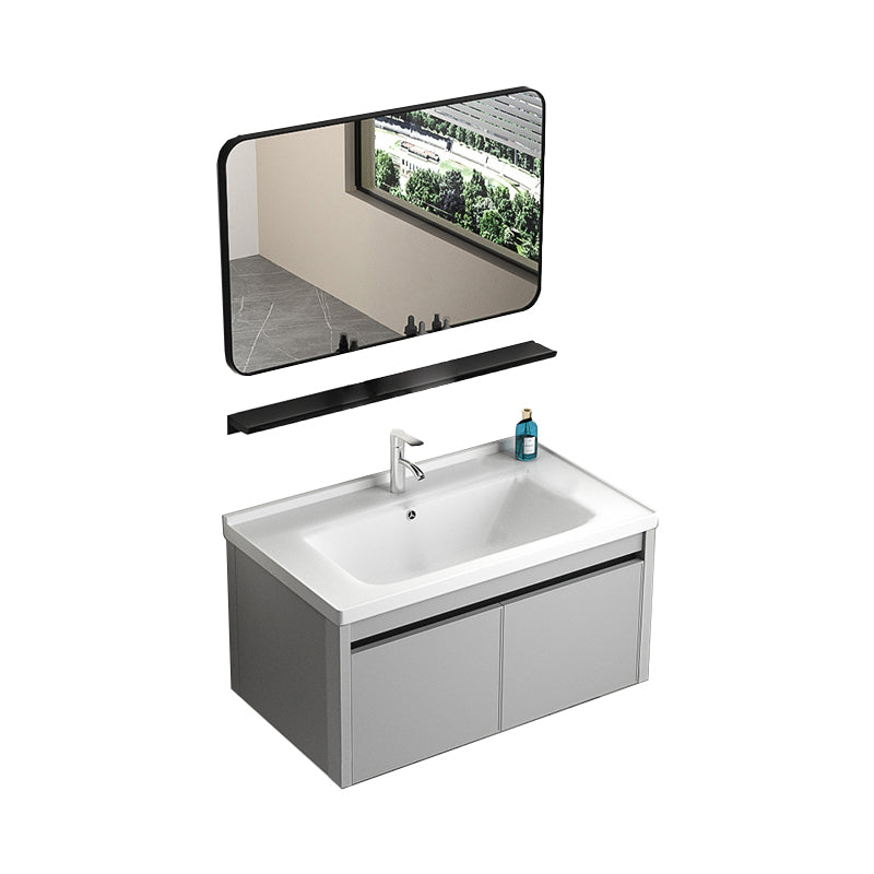 Single Sink Bathroom Vanity Modern Gray Rectangular Bath Vanity Vanity & Faucet & Mirrors 32"L x 19"W x 16"H White Clearhalo 'Bathroom Remodel & Bathroom Fixtures' 'Bathroom Vanities' 'bathroom_vanities' 'Home Improvement' 'home_improvement' 'home_improvement_bathroom_vanities' 7551436