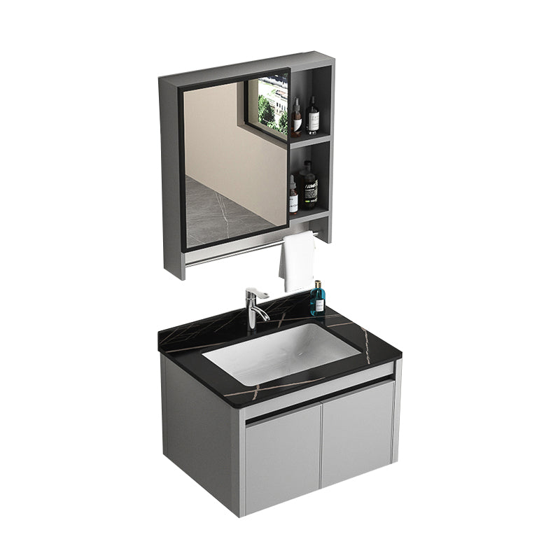 Single Sink Bathroom Vanity Modern Gray Rectangular Bath Vanity Vanity & Faucet & Mirror Cabinet 24"L x 19"W x 16"H Black Clearhalo 'Bathroom Remodel & Bathroom Fixtures' 'Bathroom Vanities' 'bathroom_vanities' 'Home Improvement' 'home_improvement' 'home_improvement_bathroom_vanities' 7551437