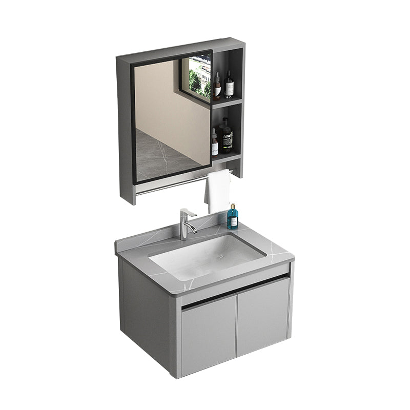 Single Sink Bathroom Vanity Modern Gray Rectangular Bath Vanity Vanity & Faucet & Mirror Cabinet 24"L x 19"W x 16"H Gray Clearhalo 'Bathroom Remodel & Bathroom Fixtures' 'Bathroom Vanities' 'bathroom_vanities' 'Home Improvement' 'home_improvement' 'home_improvement_bathroom_vanities' 7551440