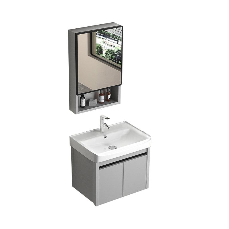 Single Sink Bathroom Vanity Modern Gray Rectangular Bath Vanity Vanity & Faucet & Mirror Cabinet 20"L x 14"W x 16"H White Clearhalo 'Bathroom Remodel & Bathroom Fixtures' 'Bathroom Vanities' 'bathroom_vanities' 'Home Improvement' 'home_improvement' 'home_improvement_bathroom_vanities' 7551444