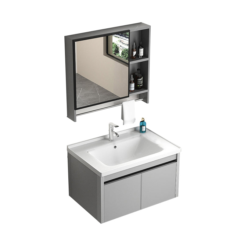 Single Sink Bathroom Vanity Modern Gray Rectangular Bath Vanity Vanity & Faucet & Mirror Cabinet 28"L x 19"W x 16"H White Clearhalo 'Bathroom Remodel & Bathroom Fixtures' 'Bathroom Vanities' 'bathroom_vanities' 'Home Improvement' 'home_improvement' 'home_improvement_bathroom_vanities' 7551446