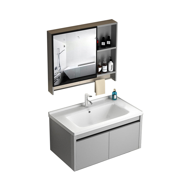 Single Sink Bathroom Vanity Modern Gray Rectangular Bath Vanity Vanity & Faucet & Mirror Cabinet 32"L x 19"W x 18"H White Clearhalo 'Bathroom Remodel & Bathroom Fixtures' 'Bathroom Vanities' 'bathroom_vanities' 'Home Improvement' 'home_improvement' 'home_improvement_bathroom_vanities' 7551447