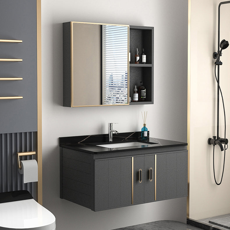 Rectangular Bathroom Vanity Modern Black Single-Sink Wall Mount Vanity Set Clearhalo 'Bathroom Remodel & Bathroom Fixtures' 'Bathroom Vanities' 'bathroom_vanities' 'Home Improvement' 'home_improvement' 'home_improvement_bathroom_vanities' 7551470
