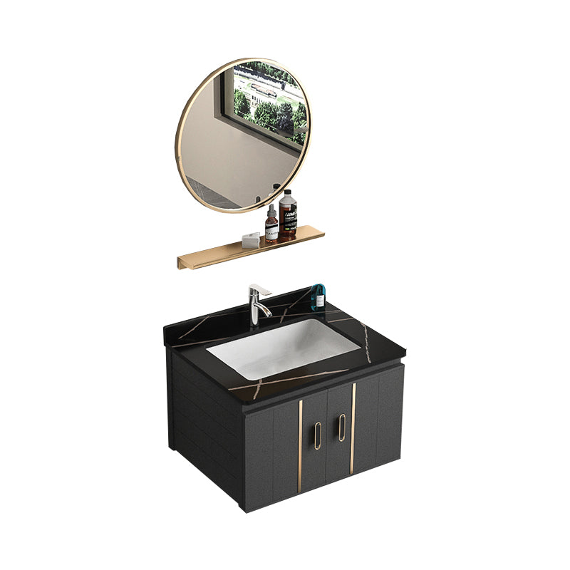 Rectangular Bathroom Vanity Modern Black Single-Sink Wall Mount Vanity Set Vanity & Faucet & Mirrors 23.6"L x 18.5"W x 17.7"H Black Clearhalo 'Bathroom Remodel & Bathroom Fixtures' 'Bathroom Vanities' 'bathroom_vanities' 'Home Improvement' 'home_improvement' 'home_improvement_bathroom_vanities' 7551471