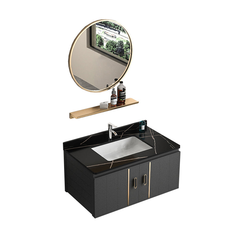 Rectangular Bathroom Vanity Modern Black Single-Sink Wall Mount Vanity Set Vanity & Faucet & Mirrors 31.5"L x 18.5"W x 17.7"H Black Clearhalo 'Bathroom Remodel & Bathroom Fixtures' 'Bathroom Vanities' 'bathroom_vanities' 'Home Improvement' 'home_improvement' 'home_improvement_bathroom_vanities' 7551474