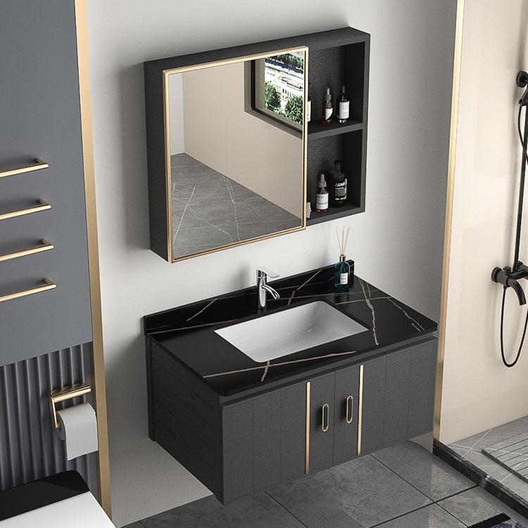 Rectangular Bathroom Vanity Modern Black Single-Sink Wall Mount Vanity Set Clearhalo 'Bathroom Remodel & Bathroom Fixtures' 'Bathroom Vanities' 'bathroom_vanities' 'Home Improvement' 'home_improvement' 'home_improvement_bathroom_vanities' 7551475