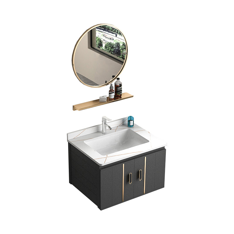 Rectangular Bathroom Vanity Modern Black Single-Sink Wall Mount Vanity Set Vanity & Faucet & Mirrors 23.6"L x 18.5"W x 17.7"H White Clearhalo 'Bathroom Remodel & Bathroom Fixtures' 'Bathroom Vanities' 'bathroom_vanities' 'Home Improvement' 'home_improvement' 'home_improvement_bathroom_vanities' 7551476