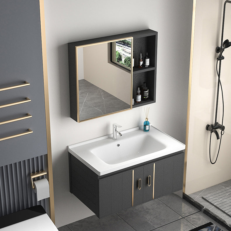 Rectangular Bathroom Vanity Modern Black Single-Sink Wall Mount Vanity Set Clearhalo 'Bathroom Remodel & Bathroom Fixtures' 'Bathroom Vanities' 'bathroom_vanities' 'Home Improvement' 'home_improvement' 'home_improvement_bathroom_vanities' 7551477